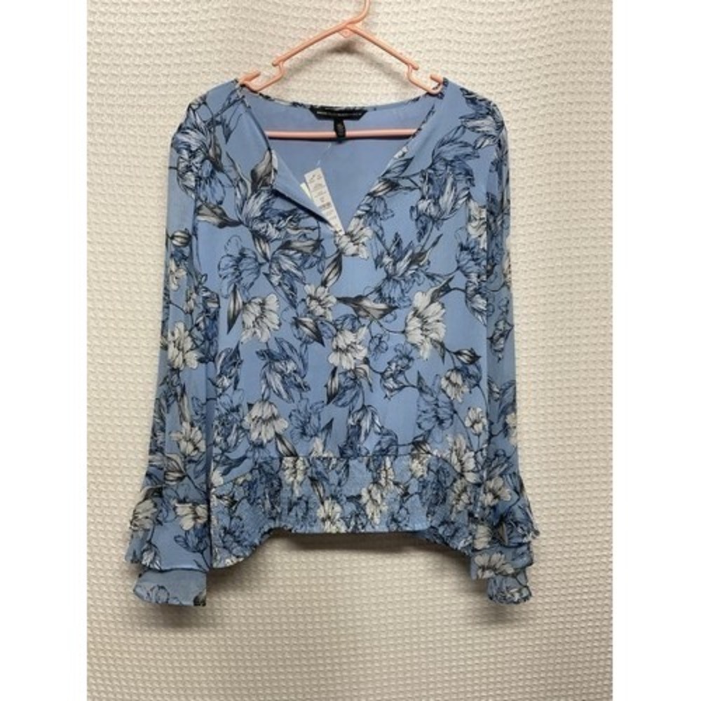 NWT White House Black Market Floral Blue Chil Keyhole Blouse Top Women XL China